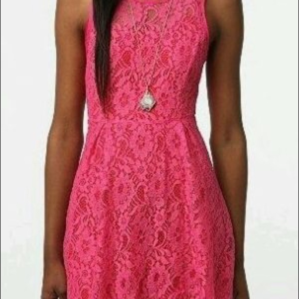 ✨sold✨Hot Pink Lace Dress - Picture 1 of 3
